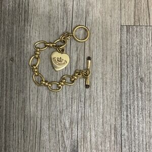 Juicy Couture Charm Bracelet Starter Gold Tone G&P III Heart Charm 7.5" Toggle
